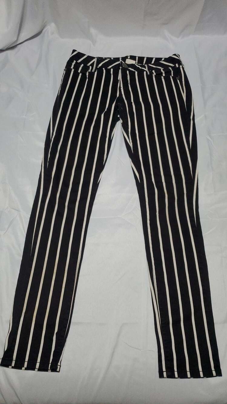 Decree Black and White Vertical Striped Super Skinny Jeans